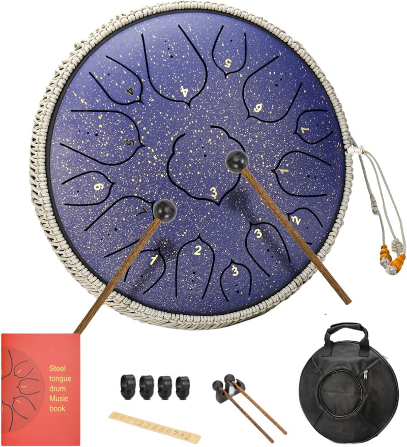 BURNING&LIN Steel Tongue Drum 14 Inches 15 Notes Hand Pan Drum Rain Drum Percussion for Meditation Yoga Musical Education for Adult& Kids(Lotus Purple) - Image 1